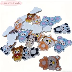 TEMU 15개 아크릴 재미있는 삼살이 동물 플랫백 장식 비즈, DIY 머리핀, 브로치, 컵 장식, 스크랩북, 크리스마스 선물 장식 액세서리