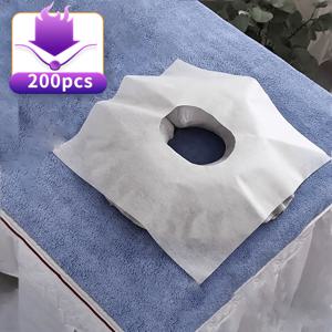 TEMU 200개 일회용 스파 페이셜 쿠션 커버 - 비방직 마사지 침대 패드, 중앙 구멍 포함, 페이셜 젤, 스파, 살롱, 가정용 - 위생적인 일회용 페이셜 쿠션 보호대 (200개입), 살롱 필수품, 부드러운 질감, 튼튼한 구조