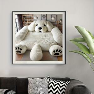 TEMU 1개 50x50cm/19.69x19.69인치 프레임리스 페인팅 키트, 흰색 귀여운 강아지 패턴, 원형 아크릴 포함 - 가족 및 친구를 위한 완벽한 선물, 창의적인 홈 데코 아트 공예|아크릴물감