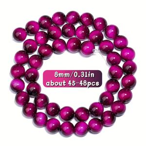 TEMU TTUIJI 대형 6mm/8mm/10mm 호랑이눈 레드 유리 같은 석영 비즈 - 천연 스톤 같은 구형 캐보션, 주얼리 만들기, DIY 목걸이, 팔찌, 귀걸이용 - 대리석 핑크 & 브라운 호랑이 줄무늬 패턴, 내구성 있는 합성 보석