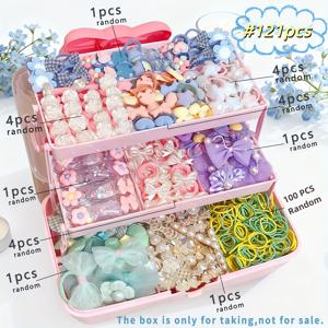 TEMU 121피스 - 초고급 헤어 액세서리 세트, 정교한 꽃, 귀여운 리본, 반짝이는 다양한 요소, 컬러풀 헤어 밴드. 일상 속 세련미를 더하고 다양한 헤어 액세서리 욕구를 충족시켜보세요