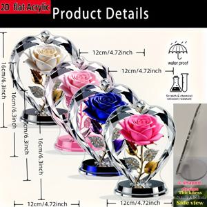 TEMU 2D 플랫, 4pcs 세트 우아한 장미 모양 테이블 장식 - 2D 플랫 플라스틱 장미 (핑크, 화이트, 블루, 골드) 하트 & L자형 줄기, 불규칙한 꽃잎, 홈, 오피스, 웨딩, 파티용 - 연중 선물 세트, 2D 플랫