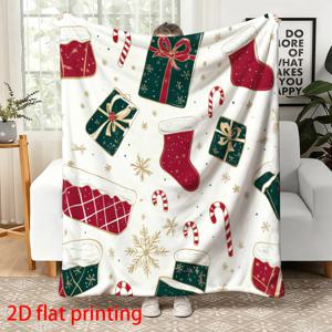TEMU 1개 크리스마스 담요 - 사탕 캔, 스타킹, 눈꽃이 있는 부드러운 플란넬 침대 커버 - 거실, 소파, 침실, 기숙사를 위한 가벼운 사계절용 포근한 침대 커버 - 축제 분위기의 선물 아이디어 - 간편한 관리 세탁기 사용 가능|간이침대