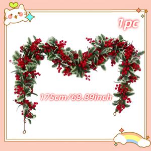 TEMU 초대형 68.89인치 인공 크리스마스 리스 - 빨간 열매와 초록 잎 장식, 크리스마스 트리, 리스, 집, 사무실, 파티용 헤비듀티 걸이 장식 - 생생한 휴일 장식, 유지 관리 불필요 - 후크로 쉬운 설치, 내구성 있는 플라스틱 잎 디자인, 홈 데코레이터
