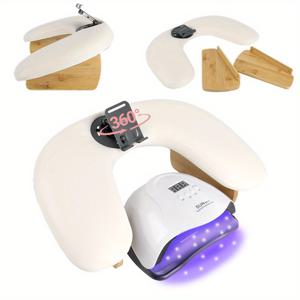 TEMU YY 우드 U자형 핸드 필로우 스탠드 - 베벨드 네일 아트 핸드 필로우 휴대폰 홀더, 나비 네일 아트 팔걸이 & 조절 가능한 휴대폰 클램프, 홈 & 살롱용 투핸드 매니큐어 테이블|네일아트|젤네일