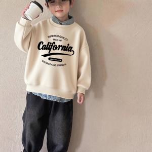 TEMU 2025년 신상 남아 스웨트셔츠 - 캘리포니아 그래픽 티셔츠 (캘리포니아 레터링), 루즈핏 긴소매 라운드넥 탑 (일상복 & 포멀룩) - 봄/가을, 봄 가을 의류, 기하학적 패턴 디자인, 튼튼한 아동복, 캐주얼 웨어