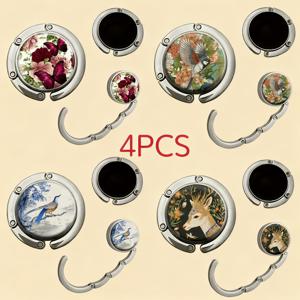 TEMU 4개 지갑 스탠드 후크, 메탈릭 마감, 튼튼하고 내구성 좋음, 컴팩트하고 정교함, 간편한 접근을 위한 공간 절약형 디자인, 가방을 안전하게 보관, 플로럴 장식의 비밀 정원 스타일