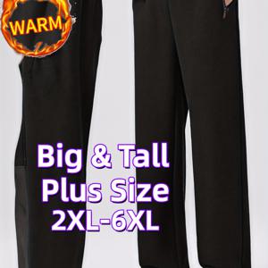 TEMU 남성용 플러스 사이즈 2XL-6XL 헤비웨이트 보온 조거 팬츠 - 드로스트링 허리 & 커프스 밑단의 두꺼운 겨울용 스웨트팬츠, 루즈핏 운동복 바지 (헬스, 야외, 캐주얼 웨어) - 빅 & 타일 빅 & 타일 남성용 바지, 짐 웨어, 스포티 디자인