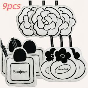 TEMU 9개 프렌치 로맨틱 행잉 타월 세트 - 동백 & 향수병 디자인, 뛰어난 흡수력의 속건성 두꺼운 부드러운 폴리에스터 섬유 핸드 타월, 손세탁만 가능 욕실 & 주방 장식, 동백 디자인|향수
