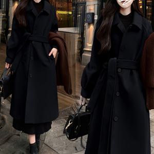 TEMU 여성용 빈티지 트위드 코트 - 벨티드 칼라 겨울 재킷, 두꺼운 보온 롱 코트 가을 & 겨울용, 구조적인 하운드투스 패턴 (신축성 없음) 오피스에서 캐주얼까지 어울리는 아우터웨어, 세탁기 사용 가능한 클래식 브리티시 스타일|빈티지