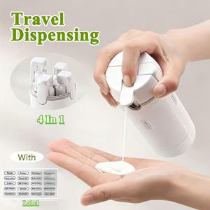TEMU 1개 4-in-1 에멀젼 디스펜서 보틀 | 라벨이 있는 여행용 보틀, 클립형 리필 가능, 샴푸, 샤워 젤, 비누, 메이크업 리무버, 손 소독제에 적합 | 플라스틱 재질, 여행 및 선물용으로 이상적|트래블보틀