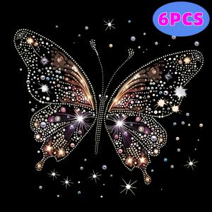 TEMU 6개 세트 반짝이 나비 패턴 스티커 - 백팩, 티셔츠, 베개, 토트백, 바지, 남성 티셔츠 등에 사용 가능한 내구성 강한 세탁 가능 열전사 스티커, 패브릭 장식,트렌디한 디자인,장식 패치,오래 지속되는 접착제,고품질 데칼,아이론온 패치,의류 어플리케,창의적인 취미 애호가