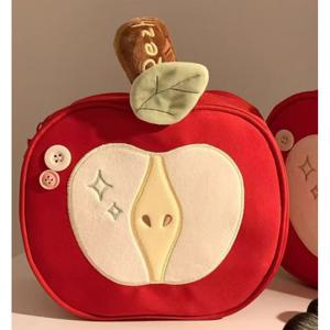 TEMU 크리에이티브 애플 코어 메이크업 백 - 대용량 여행용 정리함, 사과 모양 디자인, 연갈색 컴팩트 화장품 케이스, 휴대용 일상 및 외출용 보관함