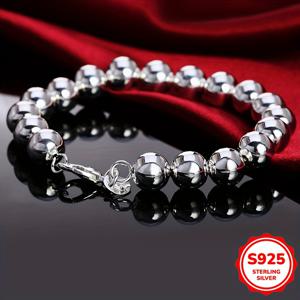 TEMU 스타일의 우아한 925 실버 팔찌 (6mm 비즈 장식) | 발렌타인데이, 어버이날 선물로 완벽, 파티 액세서리, 정교한 장인 정신, 패션 애호가를 위한 영적 주얼리