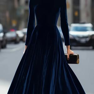 TEMU 여성용 우아한 네이비 블루 & 버건디 웨딩드레스 - 지퍼백, 라운드넥 핏감의 긴 포멀 파티 가운, 가을 겨울 웨딩드레스 (프롬, 갈라, 특별한 행사용) (손세탁 불가)|가을원피스