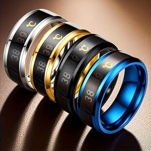 TEMU 남성용 4개 스마트 온도 변화 304L 스테인리스 스틸 반지 - 색상 변화 온도 센서, 골드 톤 액센트가 있는 모던 디자인