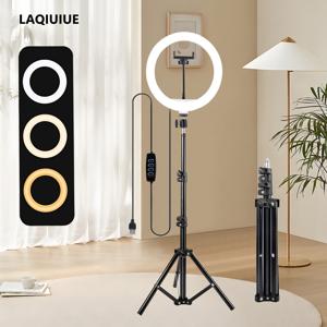 TEMU 10인치 셀카 링 라이트 세트 (삼각대 및 듀얼 폰 홀더 포함), 43인치 확장형 메탈 삼각대, 3가지 색상 모드 & 12단계 밝기 조절, USB 전원, 메이크업, 사진, 비디오 녹화, 셀카 라이트, 메이크업 조명, 모던 조명