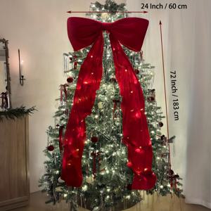 TEMU 크리스마스 트리 탑퍼용 대형 레드 벨벳 리본 - 6피트 거대한 넓은 리본, 트리 탑퍼, 창문, 벽, 벽난로에 적합 - 럭셔리 핸드 스티치 (사전 성형) 장식, 크리스마스, , 겨울용 - 헤비듀티 홈 파티 데코