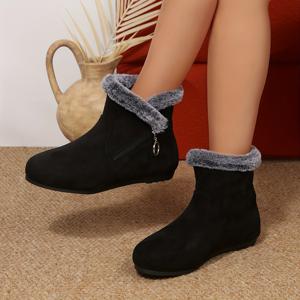 TEMU 여성용 퍼지 트림 앵클 부츠 - 사이드 지퍼 링 디테일 따뜻한 겨울 캐주얼 신발, 블랙 편안한 일상/야외/눈 내리는 날 신발, 크리스마스/생일 선물로 엄마, 언니, 사랑하는 사람에게 완벽한 선물, 아늑한 인테리어
