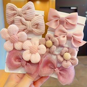 TEMU 10개 세트 소녀 이야기 테마 부드러운 헤어 액세서리 키트 - 손상 없는 땋기, 번, 포니테일, 부드러운 패브릭 꽃 & 리본, 손세탁 가능, 웨딩, 파티, 일상 헤어스타일용