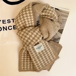 TEMU 여성용 우아한 한국 스타일 두꺼운 양면 하운드투스 스카프 - & 브라운 타란트 체크, 따뜻한 겨울 랩, 세탁기 사용 가능, 캐주얼 & 포멀 의상