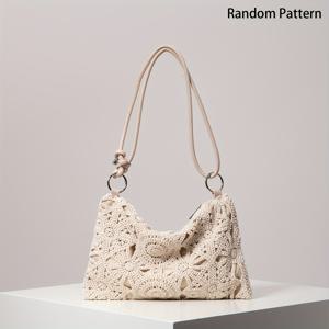 TEMU 여성 숄더백, 패턴 할로우 우븐 백, 비치백, 우아한 이브닝 클러치, 웨딩 액세서리, 캐주얼 스트로우 지갑, 메탈 라운드 버클 핸드백 (디자인이 다를 수 있음)