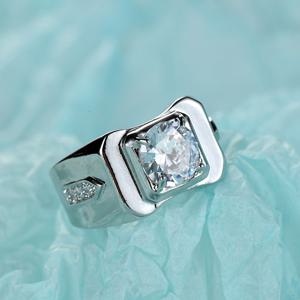 TEMU 1개 남성용 스퀘어 컷 합성 반지 - 화이트 골드 도금 우아한 웨딩 밴드, 파티·휴일·데일리 착용 - 크리스마스, 발렌타인데이 선물