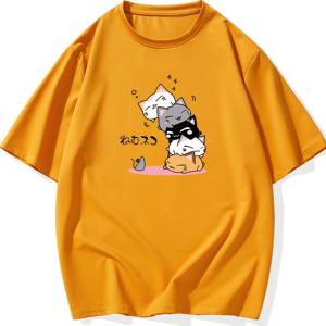 TEMU 남성용 플러스 사이즈 귀여운 고양이 프린트 스트레치 티셔츠, 봄 여름을 위한 오버사이즈 반소매 탑, 크고 키가 큰 남자를 위한 인과적 느슨한 옷