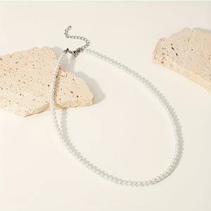 TEMU 남성용 우아한 모조 진주 목걸이 - 6mm 폭, 16/18/20인치, 반짝이는 화이트 & 골드톤 비즈, 캐주얼 또는 정장 착용에 완벽, 정장 액세서리|우아한 목걸이|모조 진주