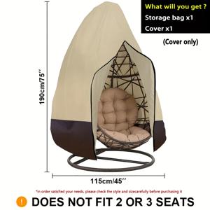 TEMU 1개 420D 옥스포드 원단 야외 에그쉘 스윙 체어 커버 - 사계절용 조절 가능한 드로스트링 & 지퍼 클로저, 대부분의 행잉 체어에 적합, 파티오 가든 가구 커버 (커피 & 베이지), 세련된 와이어프레임 디자인 | 내구성 있는 폴리에스터 원단