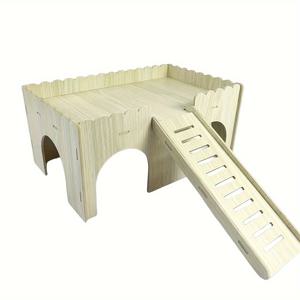 TEMU 사다리가 있는 고급 2단 나무 햄스터 플레이하우스 - 아늑한 햄스터 & 소형 애완동물 은신처