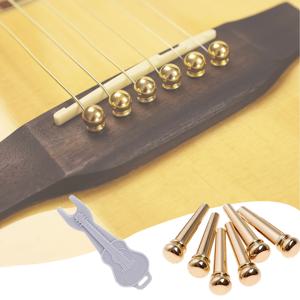 TEMU 어쿠스틱 기타 6줄 네일 페그 고정 콘을 위한 순수 황동 엔드핀 6개, 1개의 브릿지 핀 풀러 제거기와 교체 부품