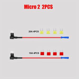 TEMU Micro2 블레이드 파이즈 홀더 10A 및 20A 파이즈 - 12V 자동차 보조 회로 파이즈용 탭 어댑터, Micro2 블레이드 파이즈 포함, 배터리 없음