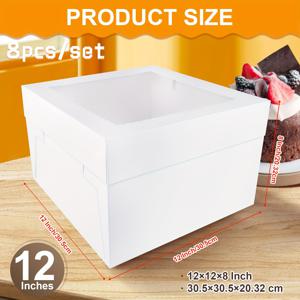 TEMU 8세트 케이크 박스 세트 (보드 포함), 창문형 멀티 레이어 케이크 박스, 화이트 박스, 대형 스퀘어 카드보드 케이크 박스, 선물용 케이크 용품