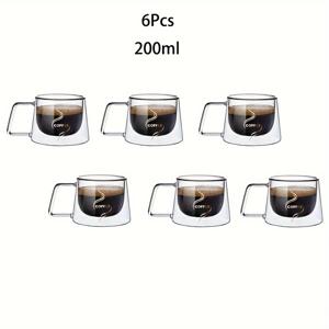 TEMU 4-6pcs 더블 레이어 유리 커피 컵 핸들, 200ml, 보온 투명, 재사용 가능, 기계 세척 가능, 패턴이 있는 가족용, 차, 커피, 라떼, 카푸치노, 주스, 음료, 물, 아이스 차