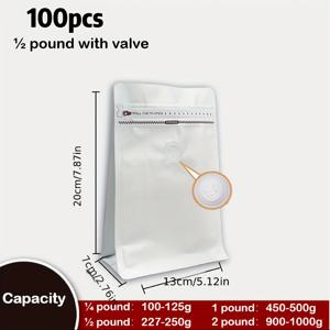TEMU 100개 누수 방지 자동 밀봉 커피 백 - 원방향 밸브 포함, 콩, 견과류, 건과일 및 차 보관용 재사용 가능한 생산 가방|커피|야채탈수기