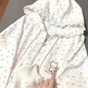 TEMU Y2K 스타일 귀여운 고양이 자수 지퍼업 후드티 - 포근한 폴리에스터, 긴 소매, 세탁기 사용 가능 - 가을/겨울 여성 패션