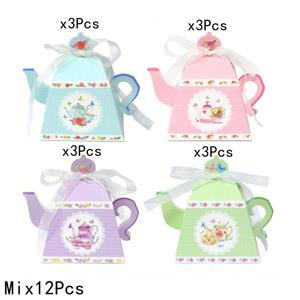 TEMU 12개 4색 결혼식 종이 선물 상자 티팟 가방, 손님 생일 결혼 파티 장식 크리스마스 선물 포장 박스