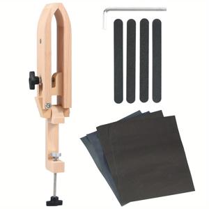 TEMU 비치 우드 접이식 가죽 포니 테이블 데스크탑 스티칭 포니 말 클램프: DIY 공예용 손뜨개 가죽 클램핑 도구