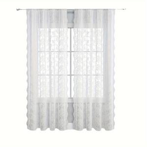 TEMU 빈티지 자카드 레이스 커튼 1개 - 화이트 플로럴 시스루 창문 드레이프, 로드 포켓 포함, 거실 및 침실용 100% 폴리에스터 가벼운 쉬어, 손세탁 전용