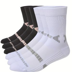 TEMU 여성용 아치 지원 압박 스타킹 6켤레 - 혈액 순환 및 안정성 강화, 사계절용 하이탑 & 커프 디자인, 러닝, 사이클링, 헬스, 하이킹, 테니스용 - 화이트 & 블랙 트레이닝 양말 (세탁기 사용 가능) - 평발 및 발바닥 지원에 이상적 - 혈액 순환 및 근육 강화를 위한 타겟 압박 구역 솔리드 컬러 디자인