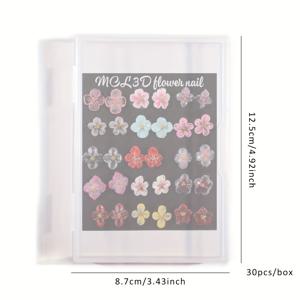TEMU 30개 고급 수제 벚꽃 아크릴 네일 장식 세트, 15가지 컬러풀한 디자인과 메탈 비즈 장식, 여성에게 이상적인 선물
