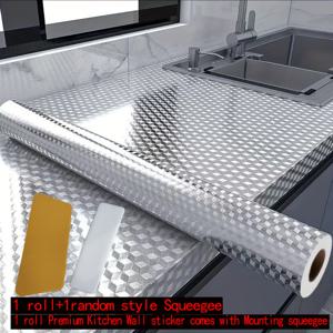 TEMU 1롤 주방 벽 스티커 (마운팅 스퀴지 포함) - 방수 및 내열성, 쉬운 청소, 내구성 있는 자체 접착 벽지 - 스타일, 60cm x 300cm, 현대적인 홈 데코용 직사각형 그리드 패턴, 주방 벽 보호, 오일프루프 소재, 벽 커버링, 세련된 벽지, 고품질 접착제, 붙이기 쉬운 벽지, 인테리어 디자이너용
