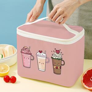 TEMU 1개 컬러풀 밀크티 & 커피컵 디자인의 비식품 접촉 절연 도시락 가방 - 내구성 있는 폴리에스터, 재사용 가능한 쿨 토트백 (청소년 및 성인용), 학교, 직장, 피크닉에 적합, 손세탁 가능