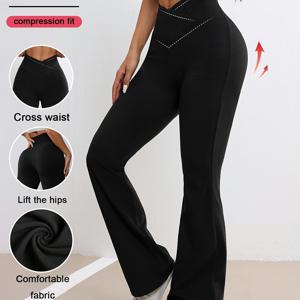 TEMU 여성 캐주얼 스포츠 트라우저, 플레어 팬츠, 단색, 피트니스 및 운동용, 여성 액티브웨어