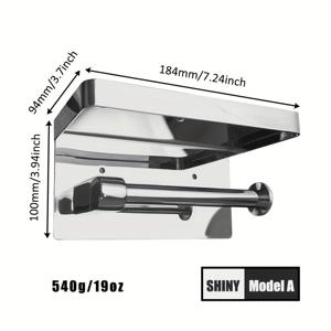 TEMU 1개 스테인리스 스틸 화장실 휴지 거치대, 선반 및 후크 포함, 내구성 있는 304 스테인리스 스틸, 광택 거울 마감, 벽걸이형 욕실 정리함, 세련된 디자인, 독특한 입자 패널, 시계줄 및 향수병 공간 포함, 욕실 액세서리 | 광택 마감 | 스테인리스 스틸 구조, 욕실 수납|화장실선반