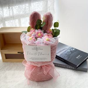 TEMU 1개 플러시 토끼 귀 부케 - 니트 그라데이션 장미, 소프트 인조 퍼 인공 꽃, 유지보수 필요 없는 홈 데코, 크리스마스, 어머니날, 졸업식, 발렌타인데이 & 생일용 테이블탑 장식, 토끼 액세서리, 휴일 선물, 재미있는 디자인, 핸드메이드 느낌, 장식용 부케, 선물 쇼퍼, 축제 장식, 기발한 배열, 고품질 인조 퍼, 인조 플로럴 아레인지먼트, 장식