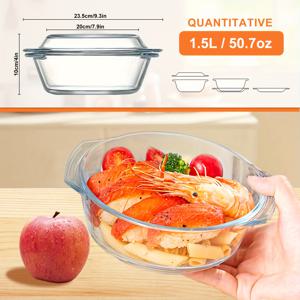 TEMU 2개 세트 고 붕규산 유리 내열 전자레인지 사용 가능 유리 세트 (뚜껑 포함) - 투명 원형 베이킹 트레이 & 볼, 식기세척기 사용 가능, 크리스마스, 할로윈, 부활절, 휴일 요리, 모던 주방용품, 내구성 좋은 주방 용품으로 적합