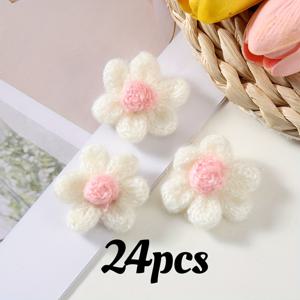 TEMU 24개 수제 미니 니트 꽃 - DIY 헤어 액세서리, 브로치 및 의류 장식에 완벽함
