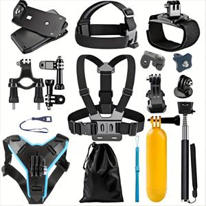 TEMU 14개 액션 카메라 액세서리 키트, 가슴 하네스, 헤드 스트랩, 자전거 마운트 등 포함 - 튼튼한 ABS, 야외 및 POV 사진 촬영용 다용도, 카메라 액세서리